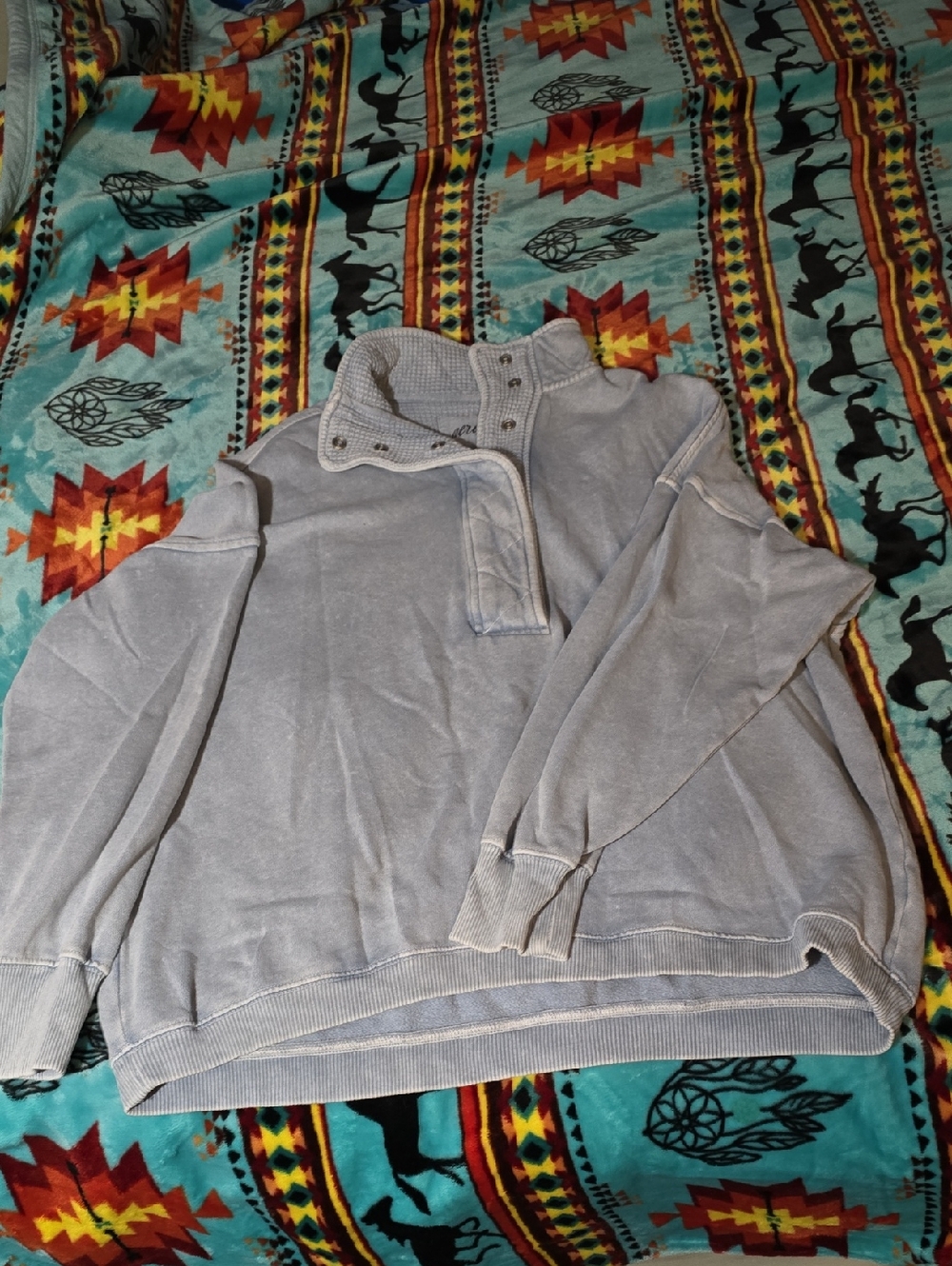 aerie Oversized Washed Light Gray/blue Cowl Pullover Sweater